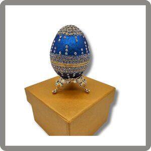 Crystal and Enamel Egg Hinged Trinket Box with Stand